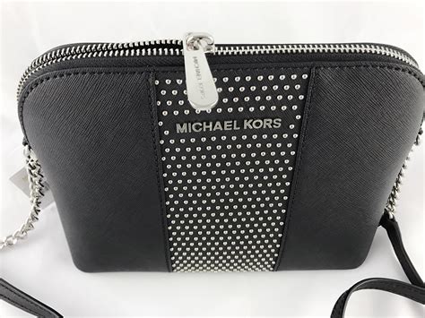 michael kors black bag with silver studs|Michael Kors black studded handbag.